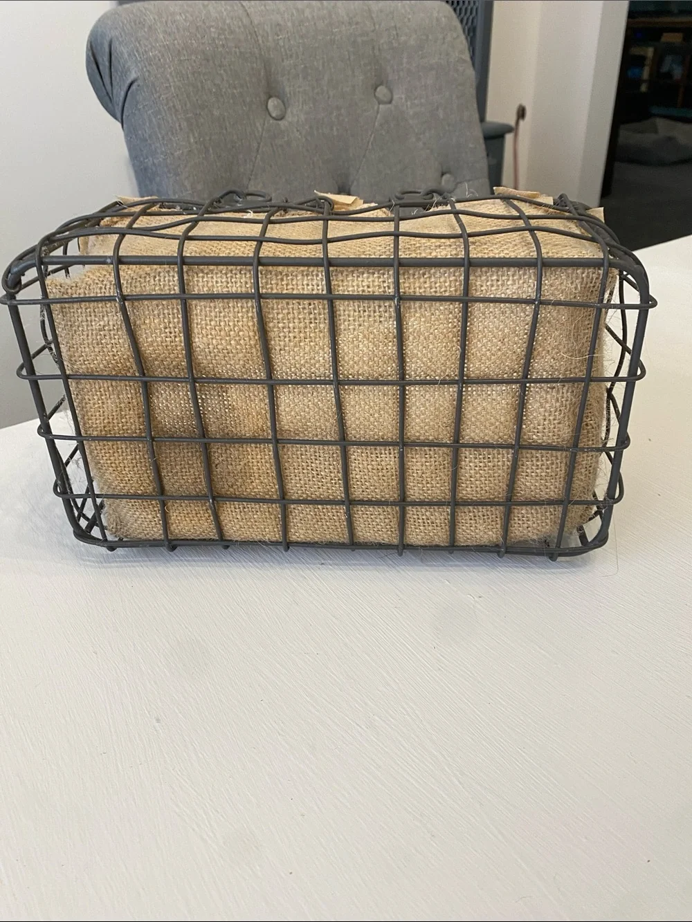 Rustic Wire Basket with Burlap Liner - Boho Chic Farmhouse Rustic Cottagecore